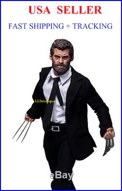 Custom 1/6 scale Logan Wolverine muscular figure black suit set with bloody Claws