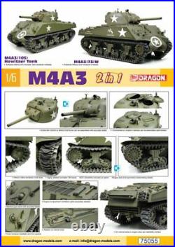 Dragon 1/6 Scale 12 WWII US Sherman M4A3 105mm Howitzer Tank 2 in 1 Kit 75055